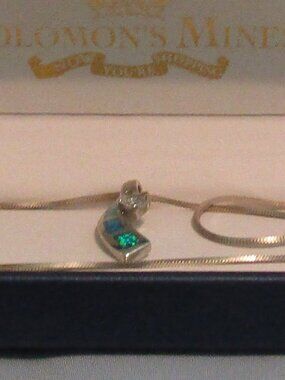 NIB SOLOMON'S MINES 925 Sterling Silver Italy Blues OPAL & CZ Stone 20" Necklace
